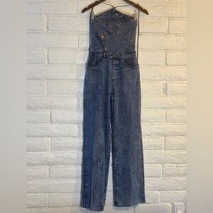 Fashion Nova Strapless Denim Wide Leg Jumpsuit Smocked Top Size S